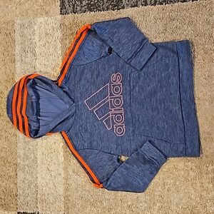 Adidas Boy's Hooded Sweatshirt. Heather Blue/ Orange Sz: 6